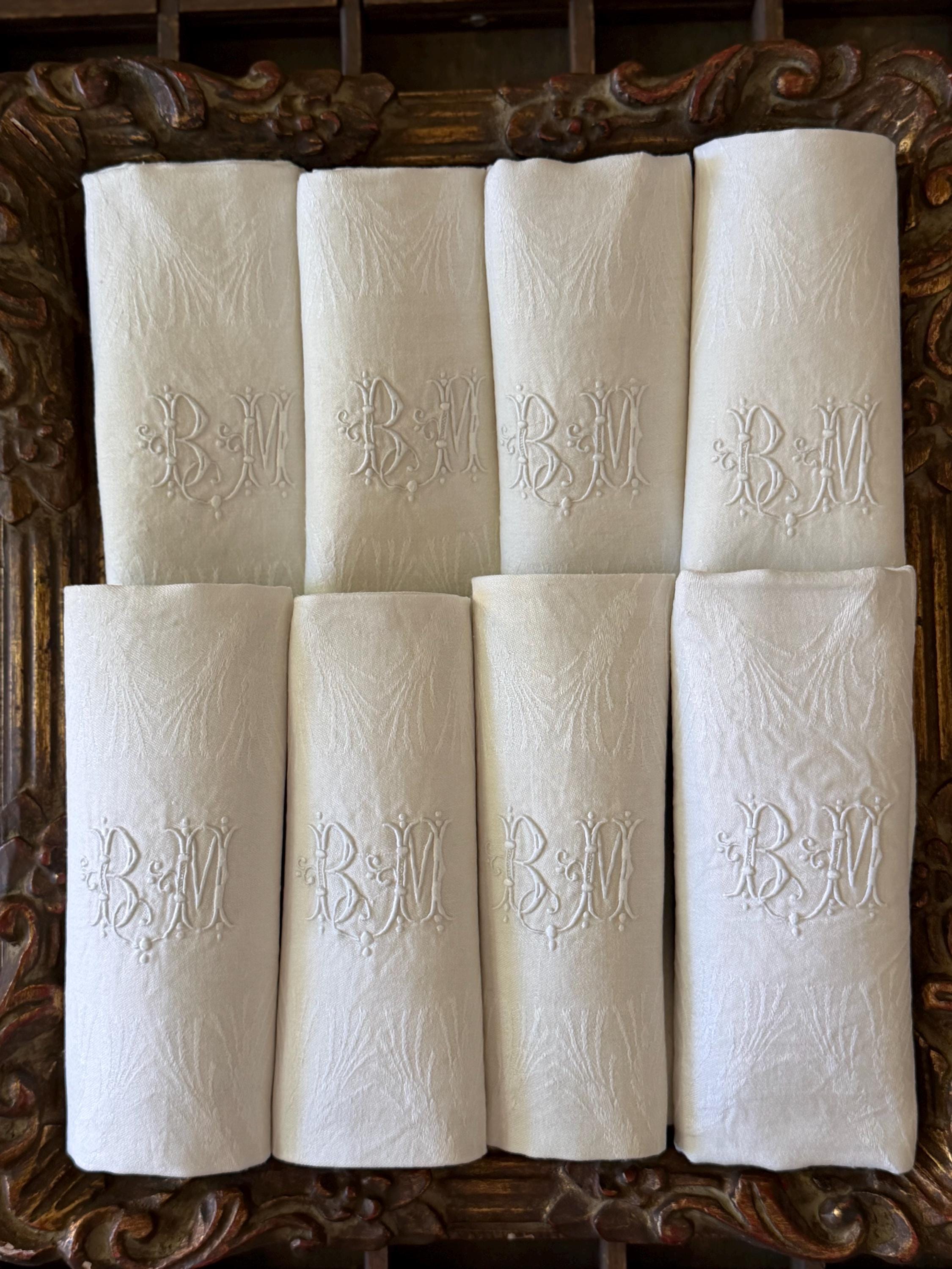 Vintage Monogrammed Linen Napkins S - Etsy