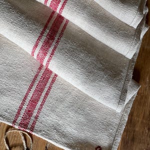 AUTHENTIC Antique Grain Sack with Red Stripes, Homespun/Handwoven Natural Linen, Handmade Embroidery, Antique & Vintage Textiles