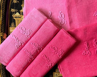 フランスアンティークリネンダマスクレストランナプキン6枚。中央に「B