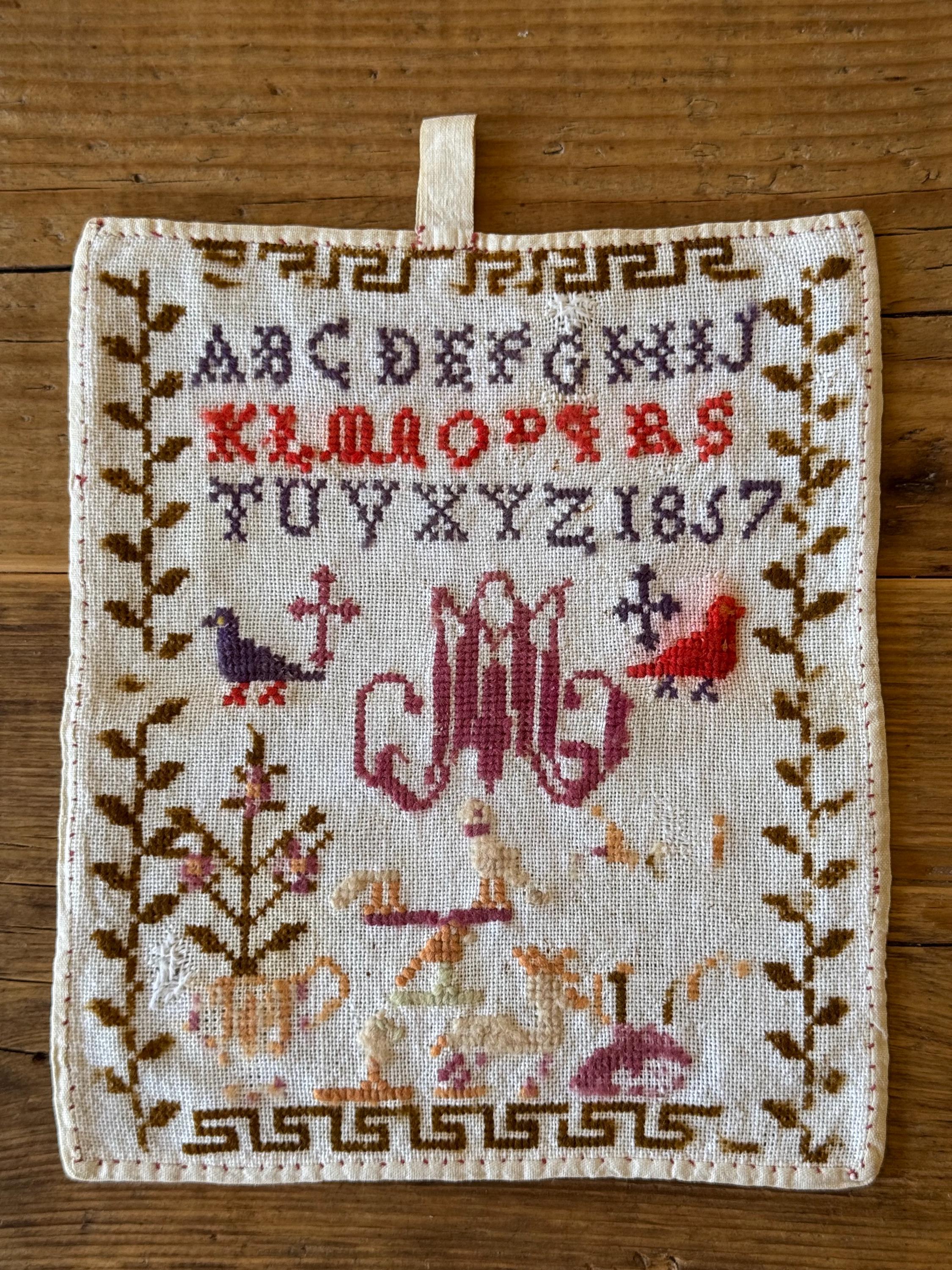 フランス 1837 刺繍サンプラー | 日付入りおよび MA モノグラム 