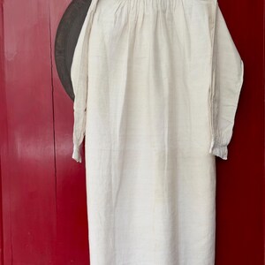 1840s-1870s Authentic French Chemise Tunic, Hand-spun Hand-woven Natural Linen, Handmade HJ Monograms, Long Shirt Smock, Antique Vintage Textile, Men Women Peasant Worker Workwear, Victorian Fashion, Farmhouse Summer Country Chic Dress, 19th century