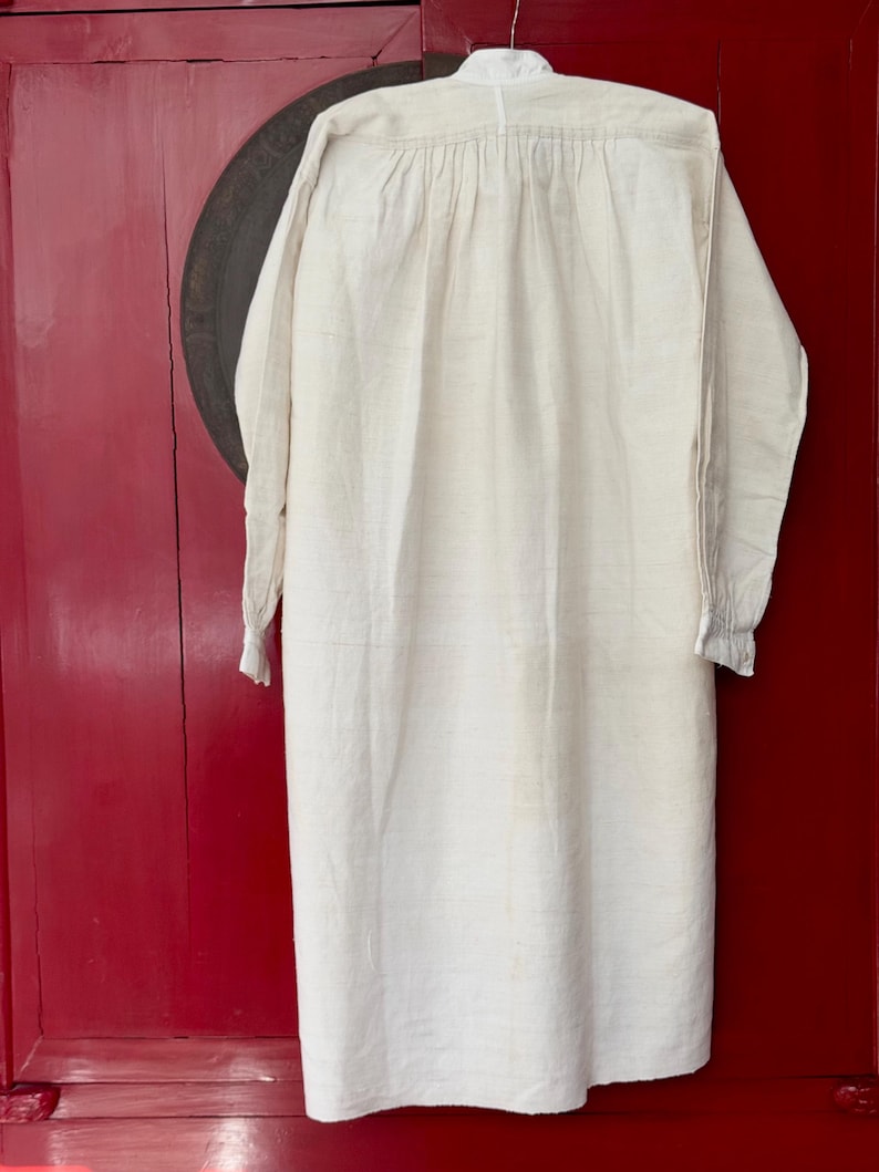 1840s-1870s Authentic French Chemise Tunic, Hand-spun Hand-woven Natural Linen, Handmade HJ Monograms, Long Shirt Smock, Antique Vintage Textile, Men Women Peasant Worker Workwear, Victorian Fashion, Farmhouse Summer Country Chic Dress, 19th century