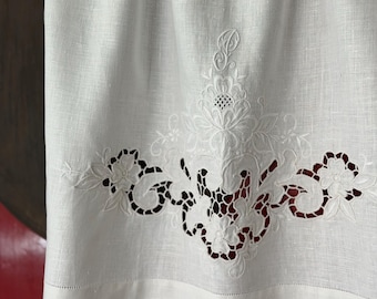 Vintage Hand-embroidered Towel | Pure Linen | P Monogram | Vintage & Antique Home Textiles