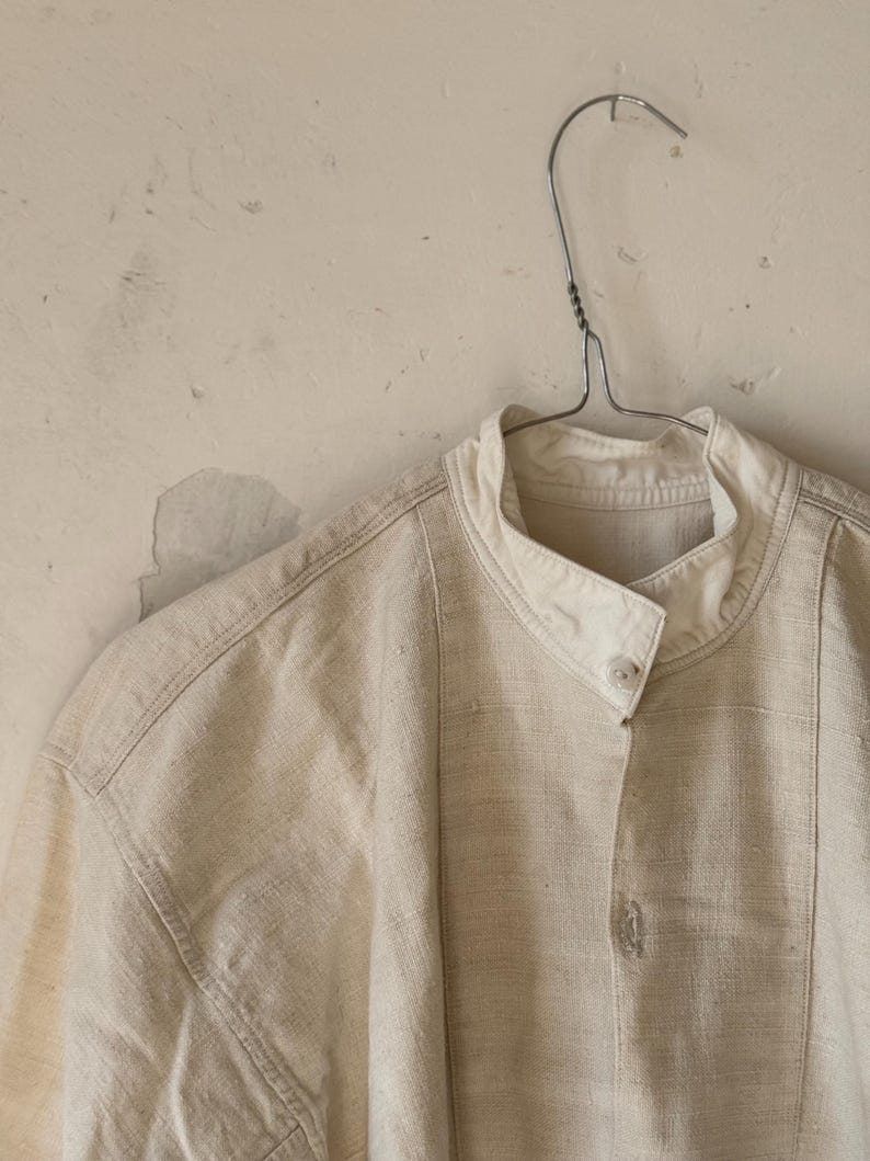 1840s-1870s Authentic French Chemise Tunic, Hand-spun Hand-woven Natural Linen, Handmade HJ Monograms, Long Shirt Smock, Antique Vintage Textile, Men Women Peasant Worker Workwear, Victorian Fashion, Farmhouse Summer Country Chic Dress, 19th century