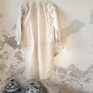 1840s-1870s Authentic French Chemise Tunic, Hand-spun Hand-woven Natural Linen, Handmade HJ Monograms, Long Shirt Smock, Antique Vintage Textile, Men Women Peasant Worker Workwear, Victorian Fashion, Farmhouse Summer Country Chic Dress, 19th century