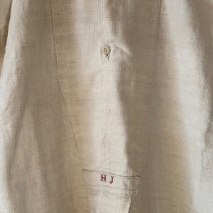 1840s-1870s Authentic French Chemise Tunic, Hand-spun Hand-woven Natural Linen, Handmade HJ Monograms, Long Shirt Smock, Antique Vintage Textile, Men Women Peasant Worker Workwear, Victorian Fashion, Farmhouse Summer Country Chic Dress, 19th century