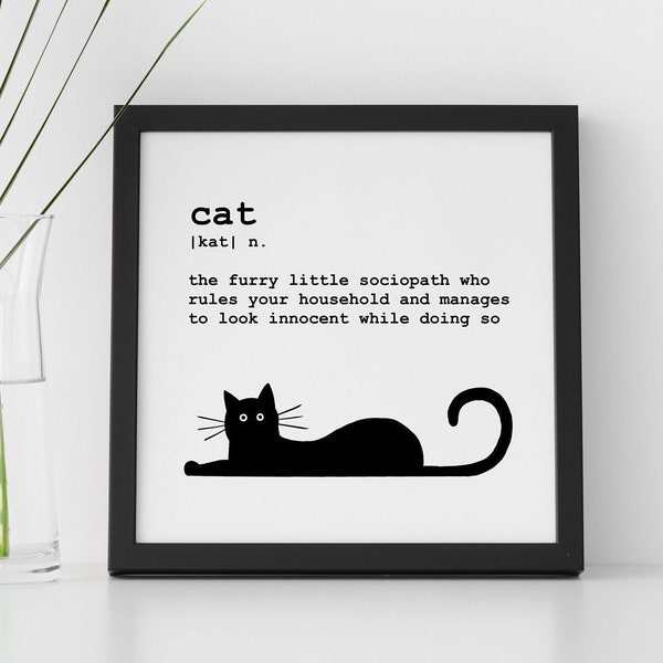 Funny Cat Art Print | Pet Portrait Cat Wall Decor | Funny Cat Lover Gift | Kitten Cat Mom Gift |Premium Matte Print Original Artwork