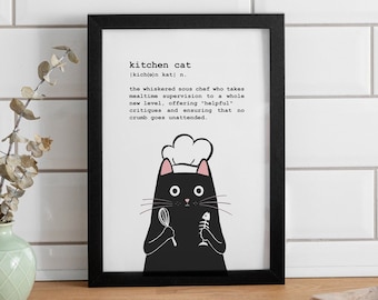Funny Kitchen Cat Art Print | Pet Portrait Cat Wall Decor | Cat Lover Mom Gift | Kitchen Cat Decor | Premium Matte Print Original Artwork
