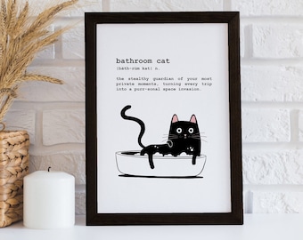 Lustige Katzen Badezimmer Definition Kunstdruck | Haustier Porträt Katze Wand Dekor | Katzenliebhaber Mom Geschenk | Premium Mattdruck Originalkunstwerk