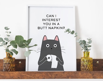 Gray Russian Blue Cat Art Print | Toilet Bathroom Art | Pet Portrait Wall Decor | Cat Lover Mom Gift | Premium Matte Print Original Artwork