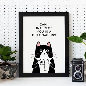 Tuxedo Cat Art Print | Toilet Bathroom Cat Art | Pet Portrait Wall Decor | Cat Lover Mom Gift | Premium Matte Print Original Artwork