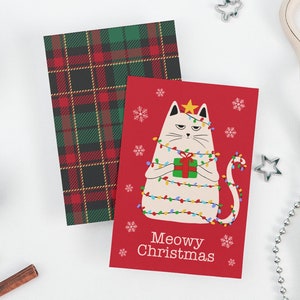Cartes de Noël chat | Jeu de 1, 10, 30 et 50 pièces | Double couche et enveloppes incluses | Oeuvre d'art originale de chat drôle