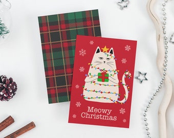Cat Christmas Cards | Set of 1, 10, 30, and 50 | Double coated and envelopes included | Funny cat original artwork