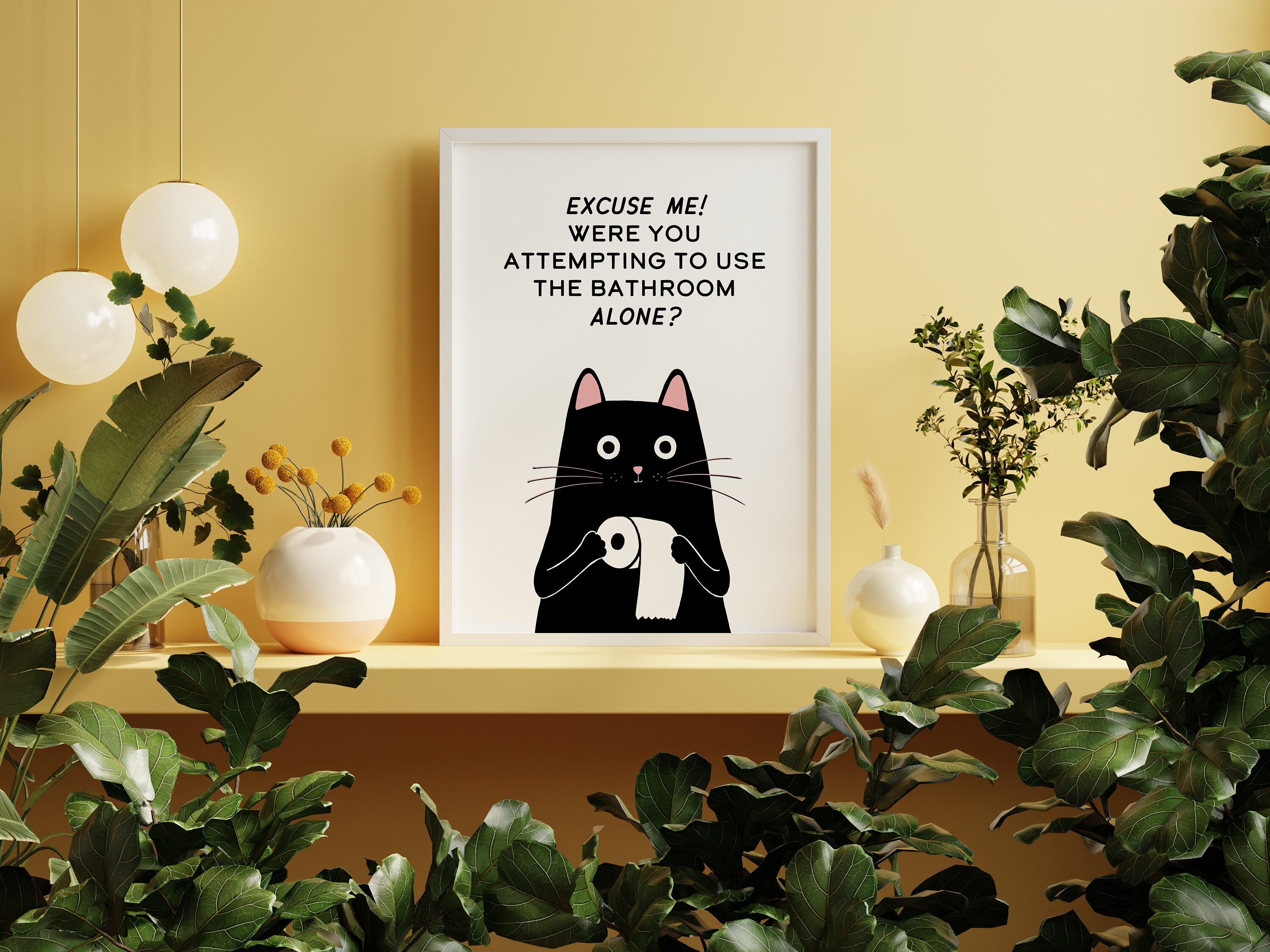 Funny Bathroom Cat Art Print | Toilet Cat Art | Pet Portrait Cat Wall ...