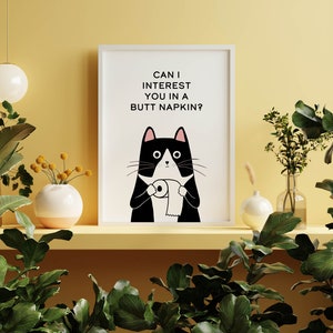 Tuxedo Cat Art Print | Toilet Bathroom Cat Art | Pet Portrait Wall ...
