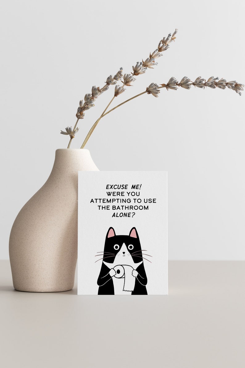 Funny Tuxedo Cat Art Print | Bathroom Toilet Cat Art | Cat Lover Mom ...