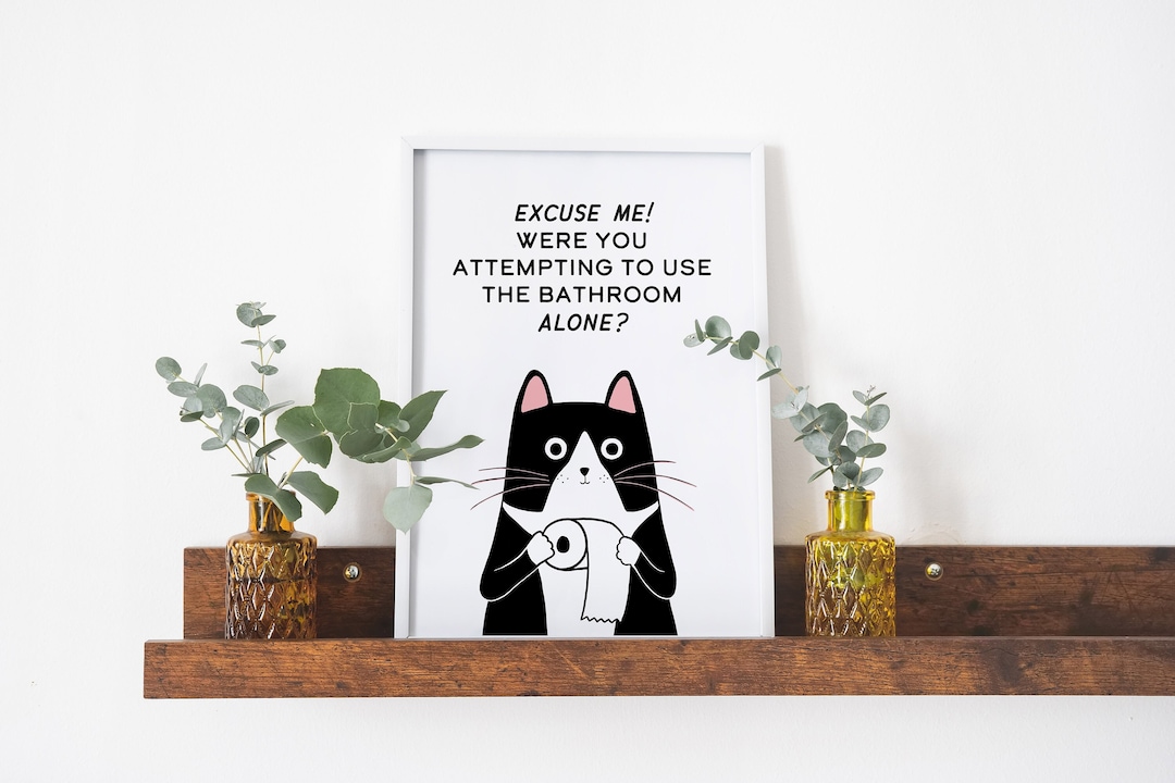 Funny Tuxedo Cat Art Print | Bathroom Toilet Cat Art | Cat Lover Mom ...