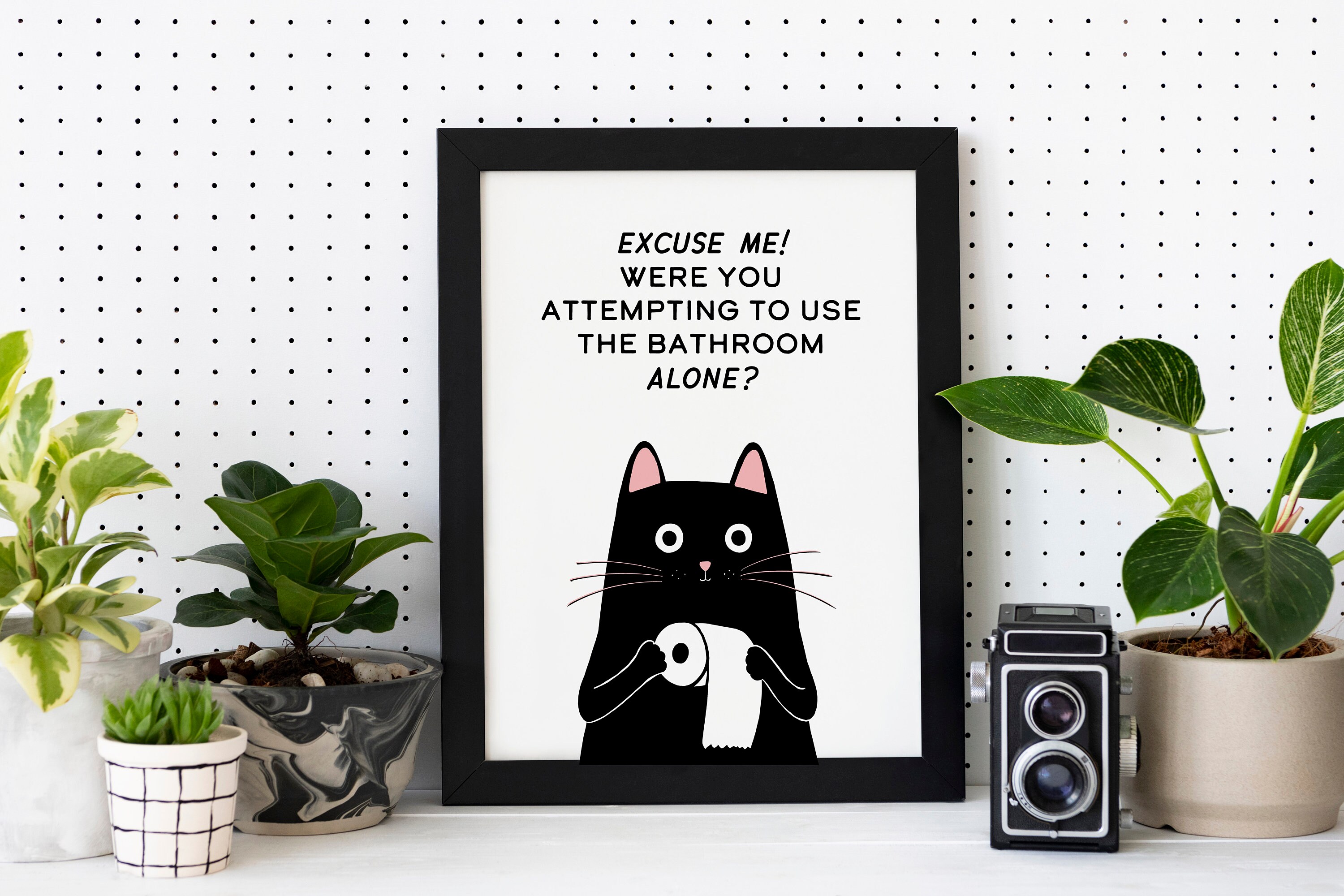 Funny Bathroom Cat Art Print | Toilet Cat Art | Pet Portrait Cat Wall ...