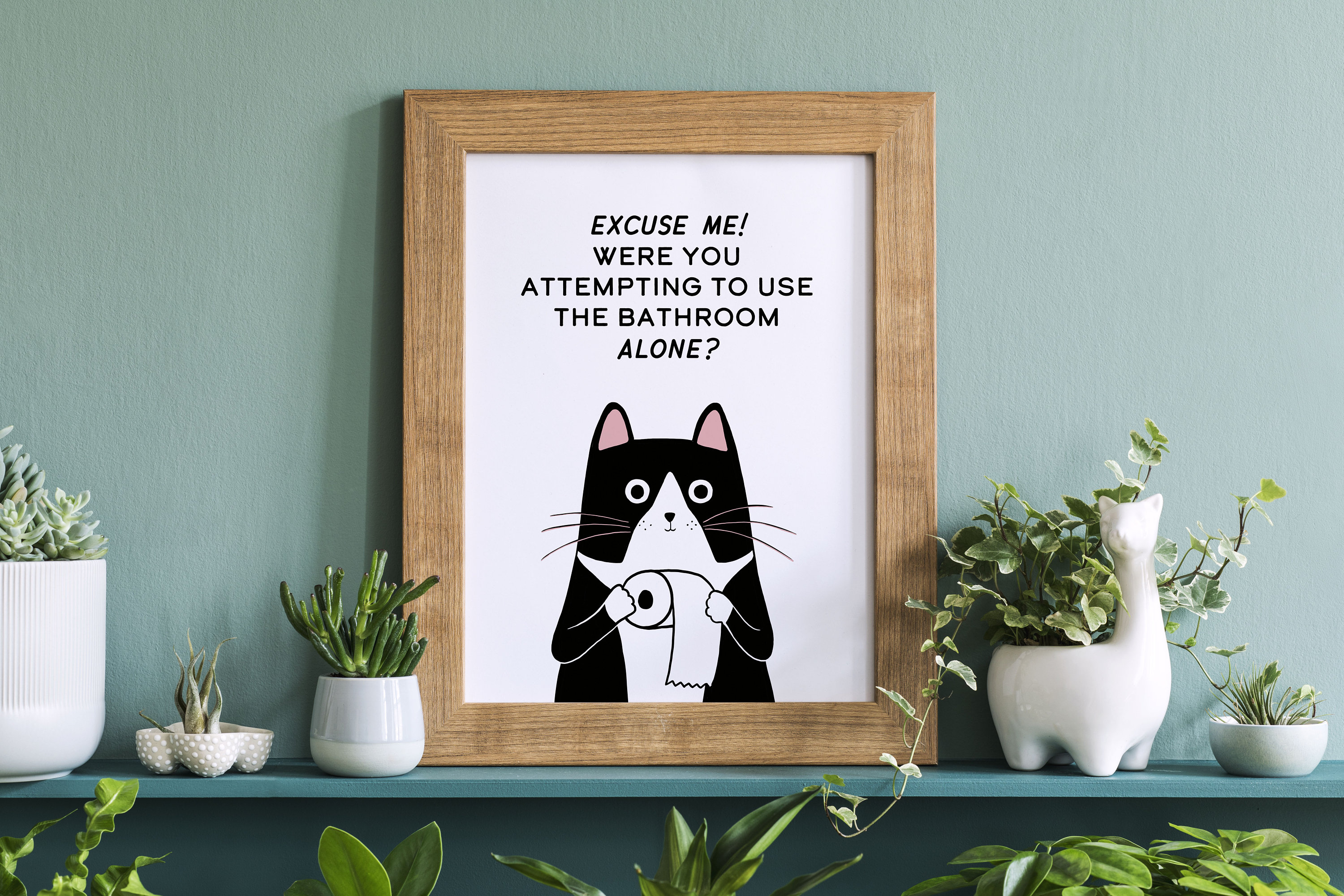 Funny Tuxedo Cat Art Print | Bathroom Toilet Cat Art | Cat Lover Mom ...