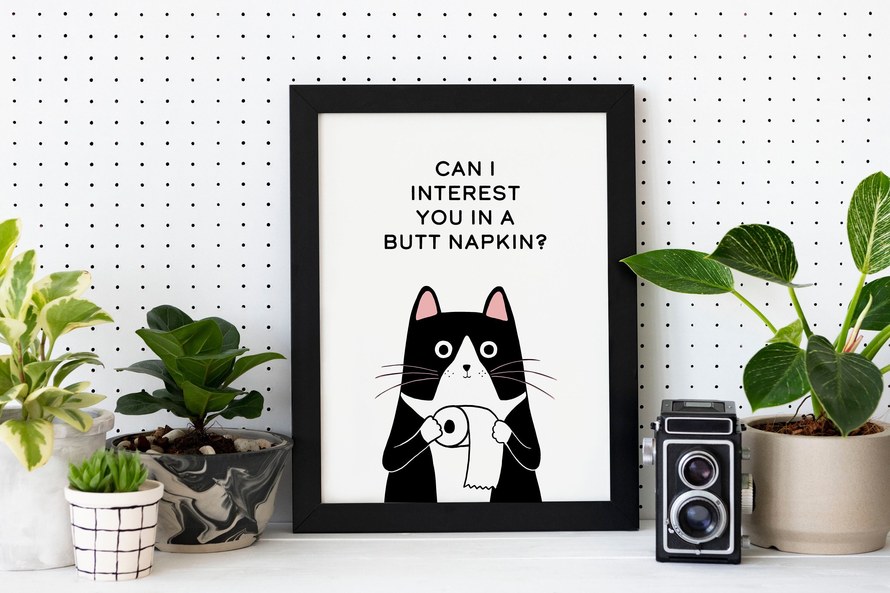 Tuxedo Cat Art Print | Toilet Bathroom Cat Art | Pet Portrait Wall ...