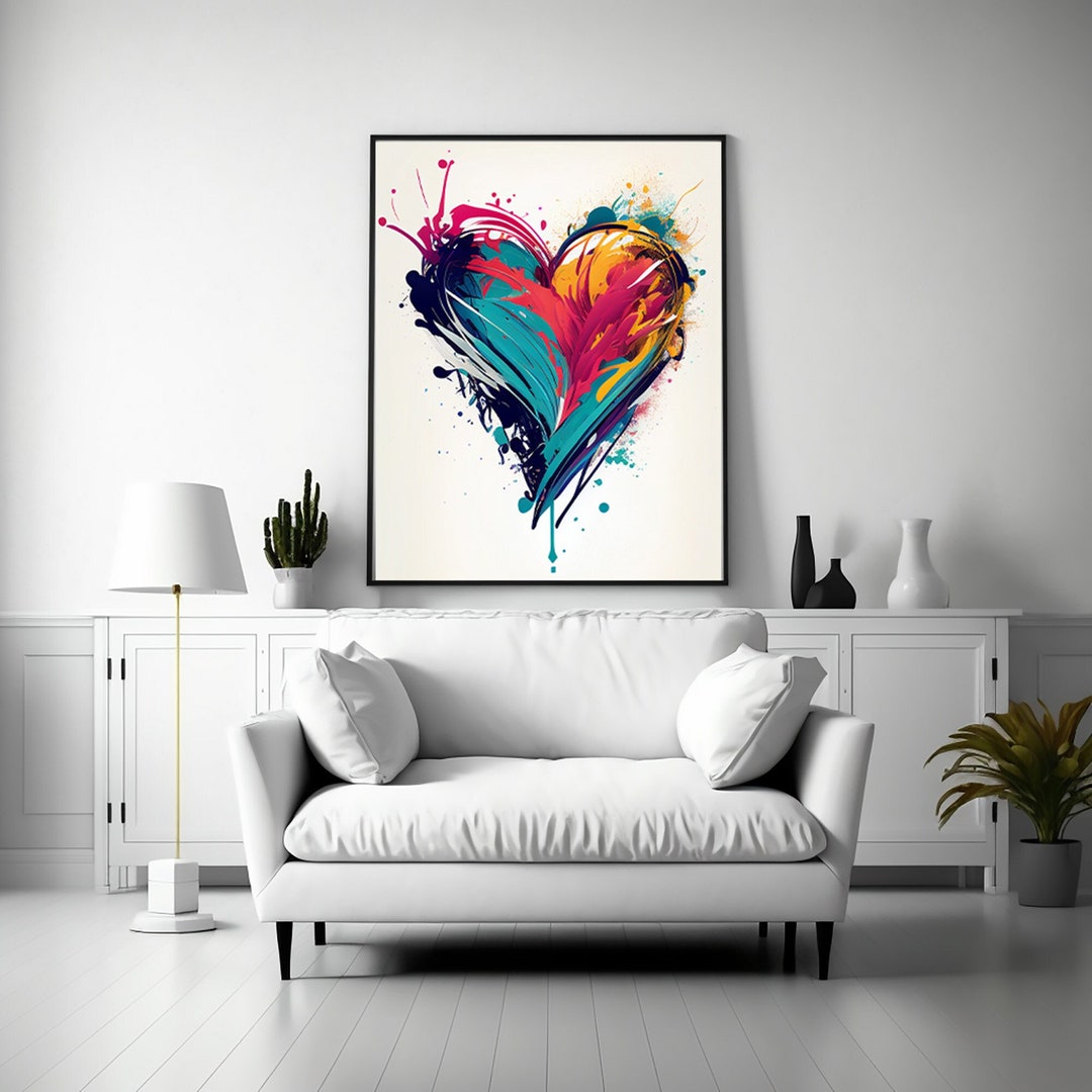 Printable Abstract Wall Art Heart Print Colorful Etsy
