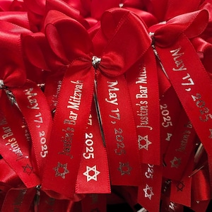 Custom Satin Favor Ribbons: Bat Mitzvah, Bar Mitzvah - Set of 25