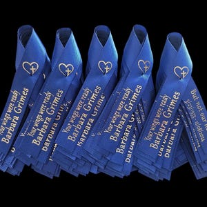 Custom Celebration of life pin on Memorial Ribbons - 25 Pin on, Ready to Wear, custom lapel satin ribbons. SHIPS in 24 hours