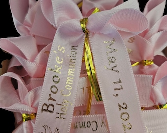 Custom Satin Favor Ribbons: Bowed Party Decoration, Set of 10