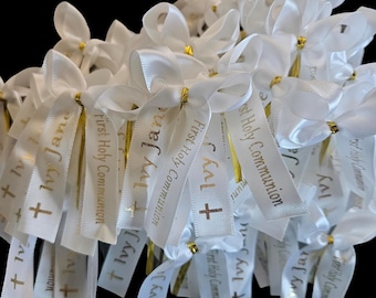 Set of 25 Communion or Confirmation Favor ribbons, Custom, Satin Ribbons – Ships FAST