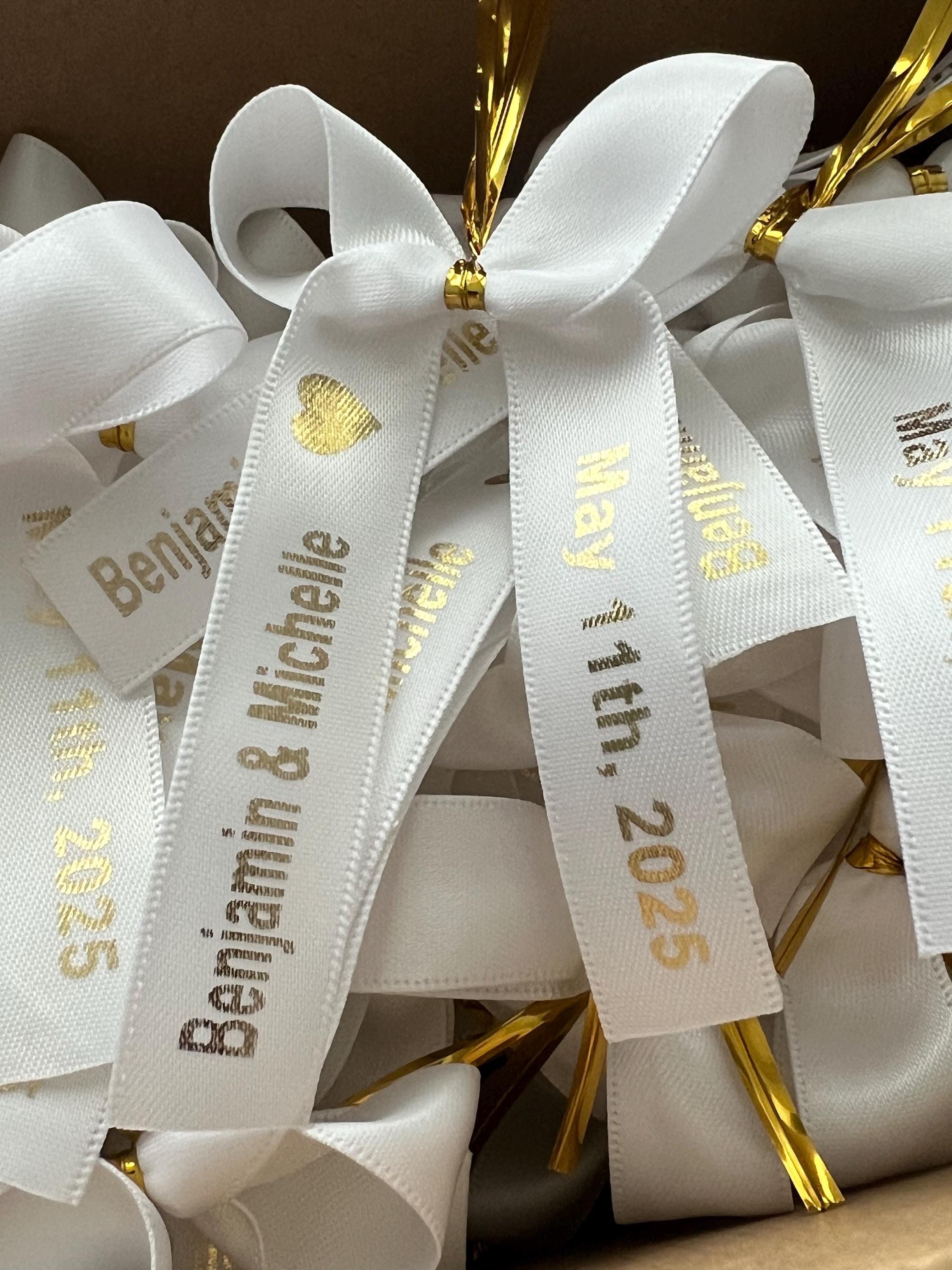 Set of 25 Customized Satin Favor Ribbons: Wedding, Graduation, and All Occasions