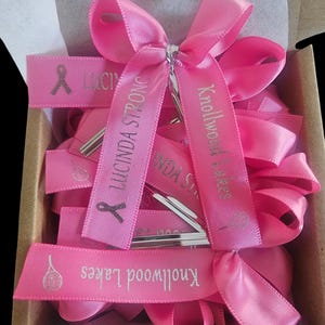 Custom Satin Favor Ribbons - Bowed, Personalized - Set of 25