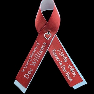 Custom Double Memorial Ribbons with Charm - 25 Pin on, Ready to Wear, custom lapel satin ribbons. SHIPS in 24 hours
