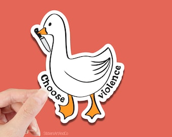 Goose With Knife Sticker / Waterproof Sticker / Funny Stickers, Meme stickers / Water Bottle Decal, Laptop sticker, Duck planner stickers