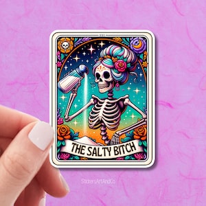 Stickers drôles de cartes de tarot salopes//Stickers imperméables/Squelette aux jurons sarcastiques/Stickers tendance tête de mort sorcières/Stickers club