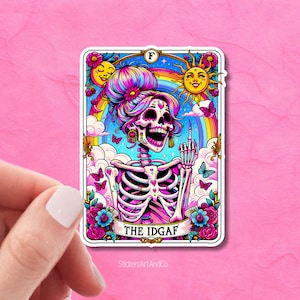 Stickers cartes de tarot drôles IDGAF / Imperméable / Autocollant tendance sarcastique, squelette, crâne, sorcier / Autocollant impertinent de sorcière / Bitch club