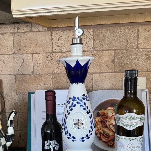 Ceramic Olive Oil Dispenser from Repurposed Clase Azul Tequila bottle.