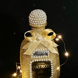 Glamour Deco recycled Patron Tequila Bottle-handmade (empty)