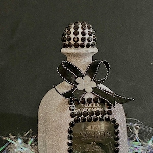 Glamour Glittered  Patron Tequila Bottle-handmade (SILVER/BLACK)