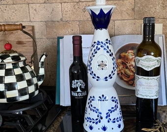 Ceramic Olive Oil Dispenser from Repurposed Clase Azul Tequila bottle.