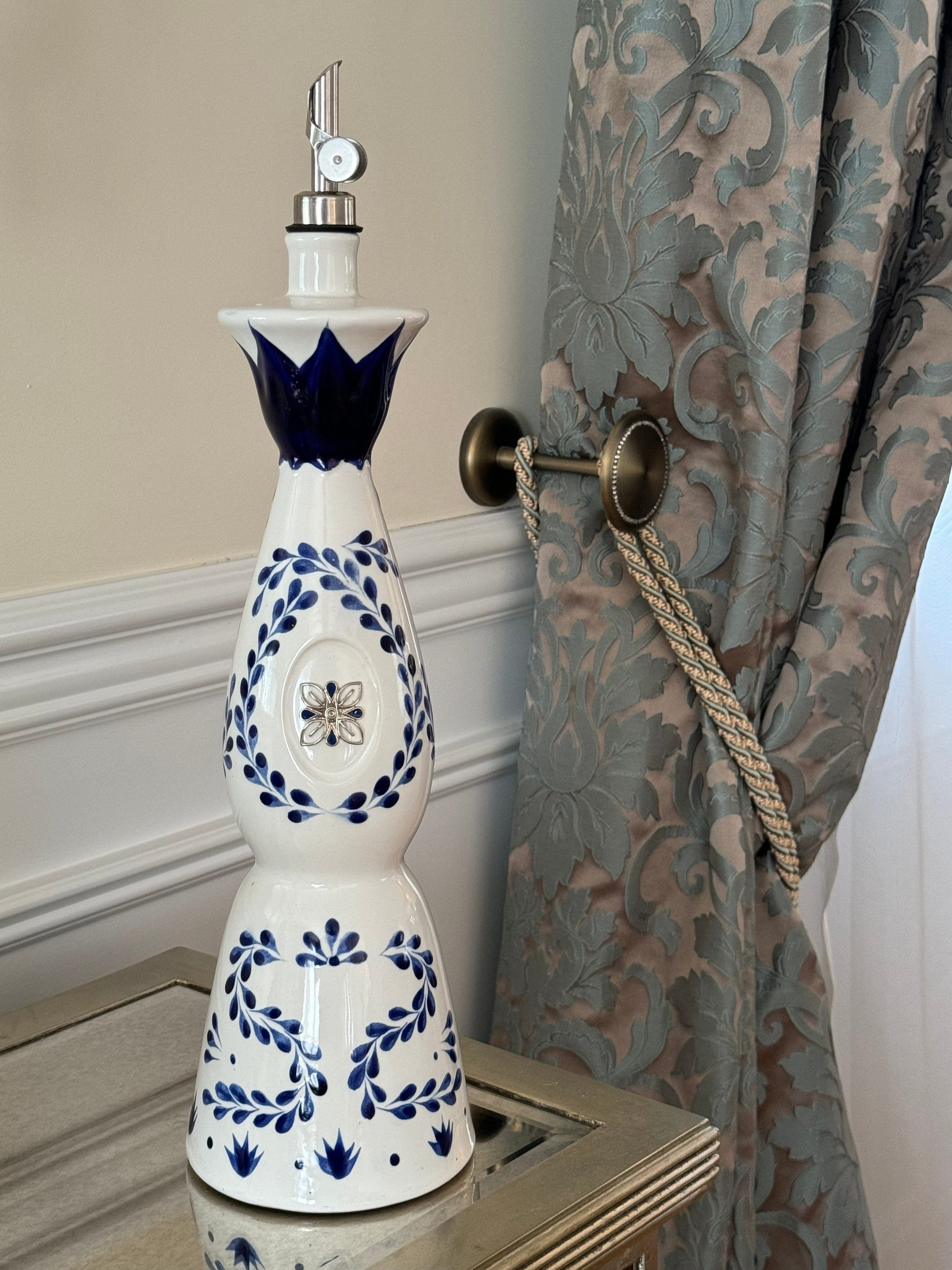 Upcycled Clase Azul Tequila Bottle Ceramic Olive Oil Dispenser
