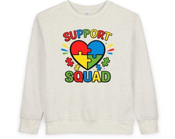 Support Squad Toddler Sweatshirt | Autism Puzzle Heart, Colorful Kids Top