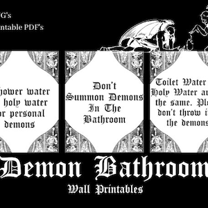 Demon Bathroom Decor | Gothic Bathroom Decor | Black and White Goth Wall Print | Gothic Wall Printables