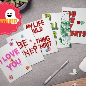 Druckbare Horror DBD Themed Valentinstag Karten | Geister-Gesicht Valentines | Gruselig ich Liebe Dich | Horror-Geschenke | Freddy Kreuger Valentinstag