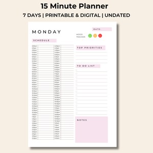 Daily Planner Printable Daily Schedule Template 15 Minute Interval ...
