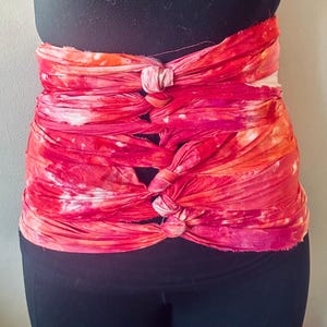 Bengkung Belly Binding, Ice dyed, red, pink and orange