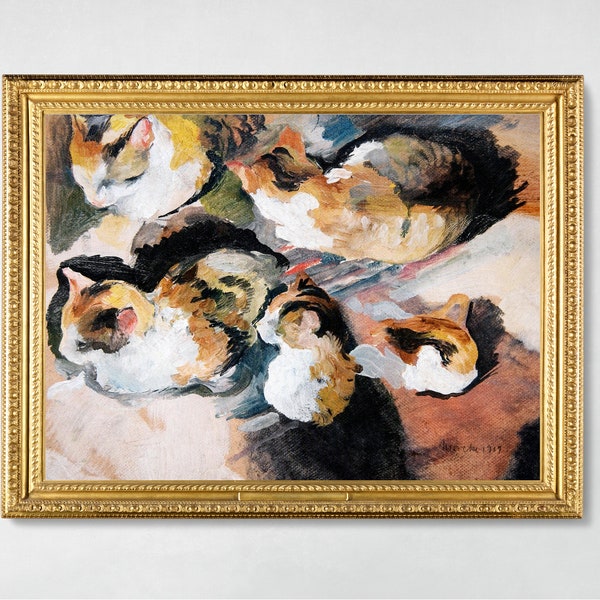 Cuddled up Cats | Vintage Oil Painting | Digital Download