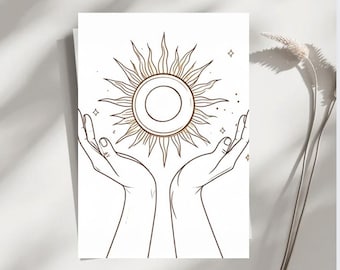 Dibujos para colorear de diosas imprimibles / 2 hojas místicas de amor propio, cristales lunares celestiales, arteterapia de atención plena espiritual