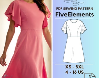 Women Summer Dress PDF Sewing Pattern Short Sleeve Mini Dress Pattern Casual Ruffle Dress