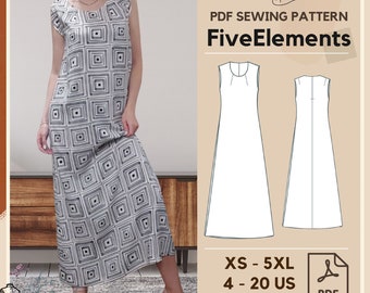 Frauen Langes Maxi Kleid Digitales Schnittmuster Lässig Ärmellos Brautkleid PDF Schnittmuster