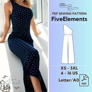 Women Polkadot Jumpsuit PDF Sewing Pattern Elegant Off The Shoulder Romper Pattern Loose Jumpsuit